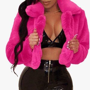 NWOT Pink Faux Fur Cropped Jacket